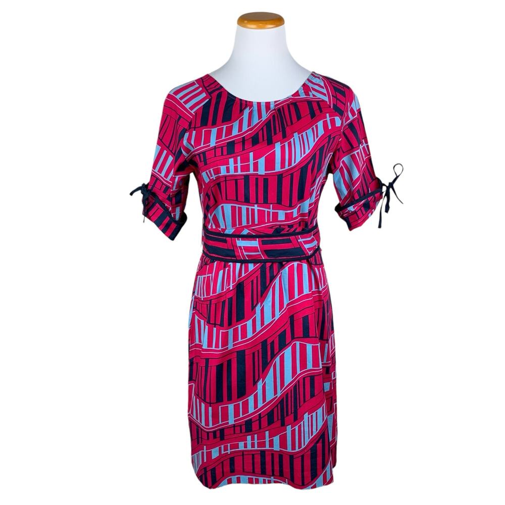 Brooklyn Industries Retro Dress Pink Blue Sheath Short Sleeve Stretchy Women's 6